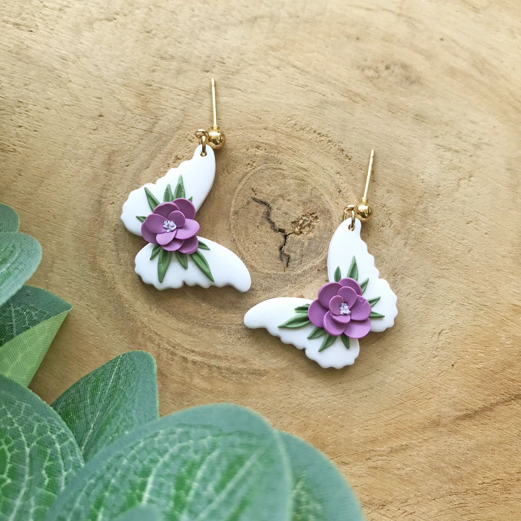 Purple Rose Butterfly Earrings - Image 2