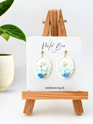 Sky Blue Floral Mirror Dangles