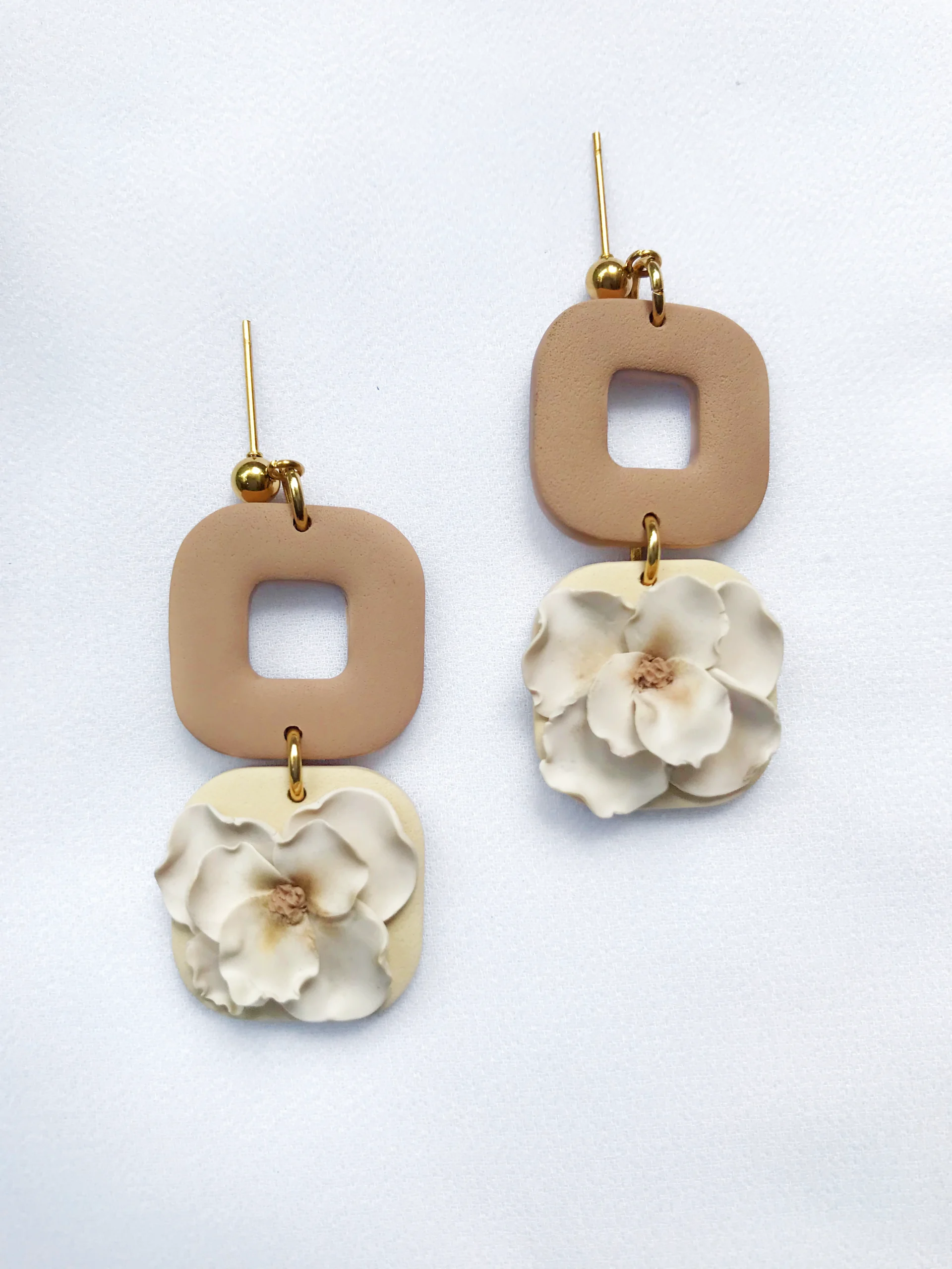 Double Square Floral Earrings - Image 2