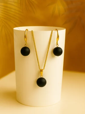 Natural Stone Beads-Black jewellery Set