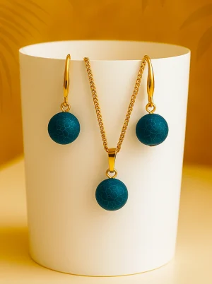 Natural Stone Beads-Dark Blue Marble jewellery Set