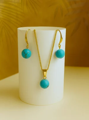 Natural Stone Beads-Sky Blue Marble jewellery Set