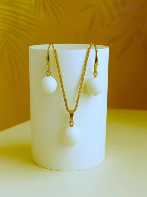 Natural Stone Beads-White jewellery Set