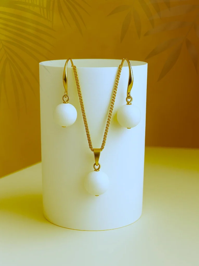 White Stone Jewellery Set with natural stone necklace and matching earrings