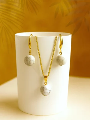 Natural Stone Beads-White Marble jewellery Set
