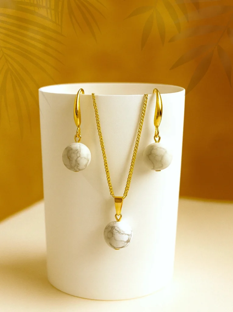 White Marble Jewellery Set with natural stone necklace and matching earrings