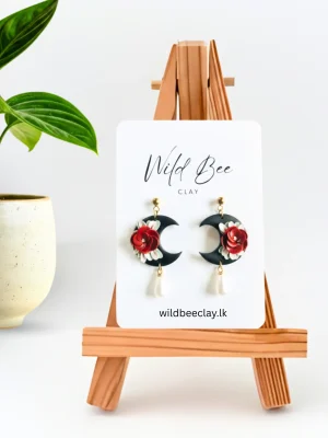 Black Moon Flower Pearl Dangles