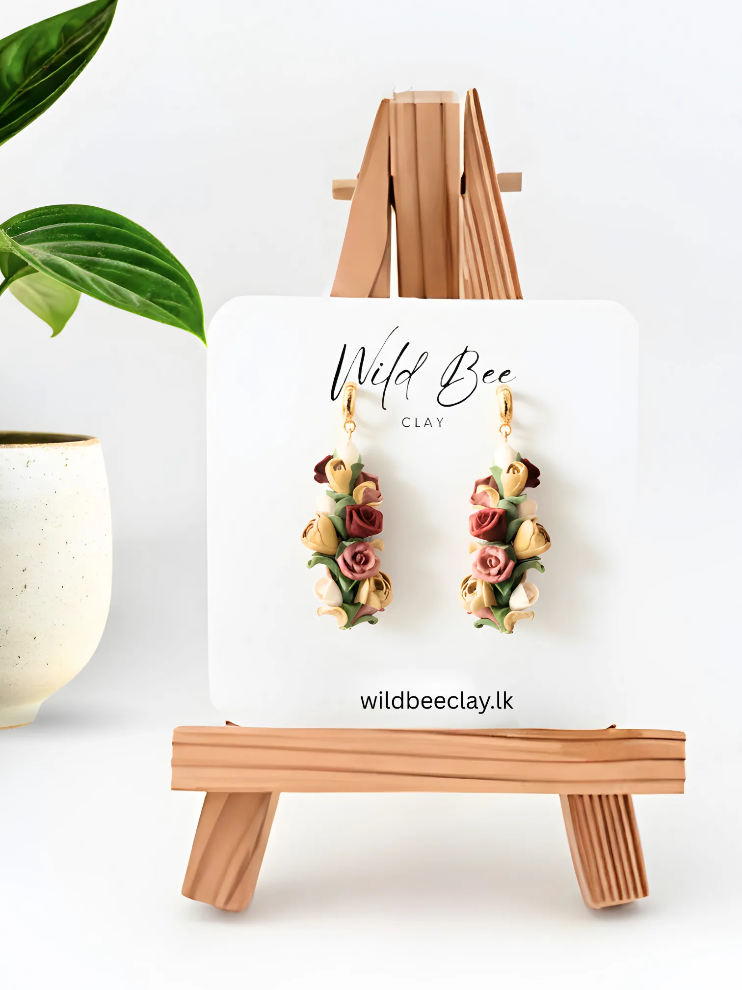 Blooming Roses Maroon and Beige Rose Polymer Clay Earrings Sri Lanka