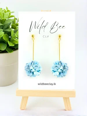 Camellia Light Blue Flower Polymer Clay Earrings by Wildbee Clay image
