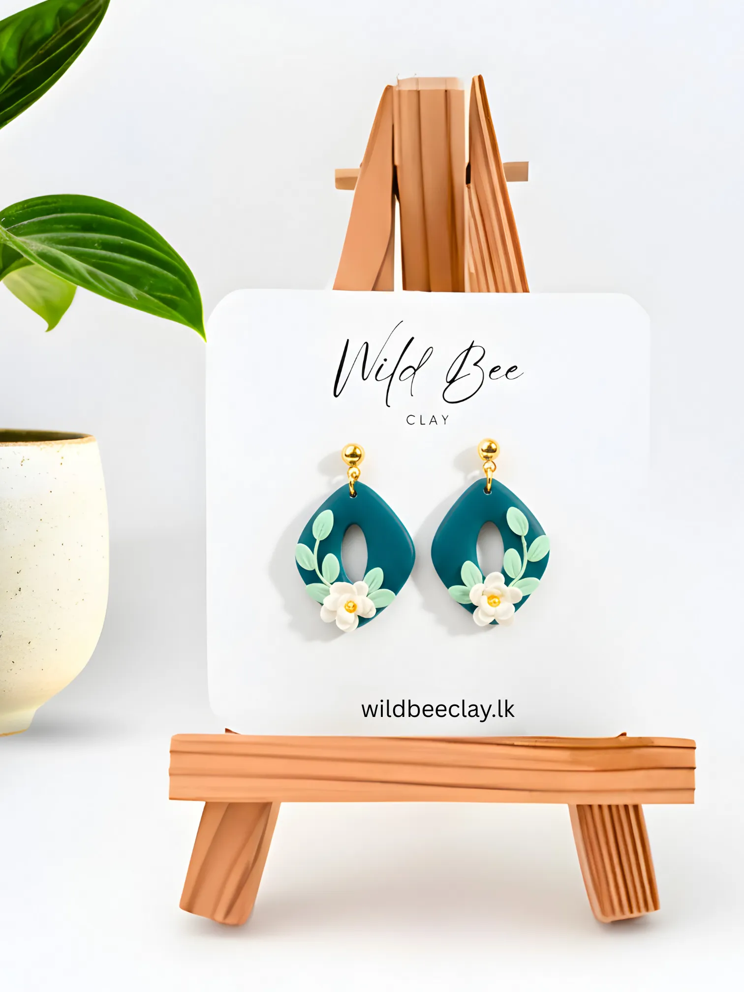 Magnolia Sea Green Floral Polymer Clay Earrings Sri Lanka image
